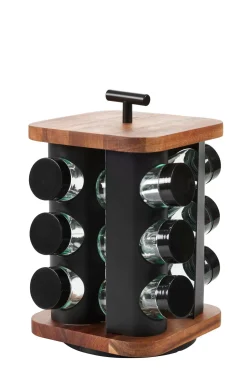 CASA Acacia Lux Carrusel De Hierbas 12 Botes Rotacion De 360° Negro, Natural Cheap