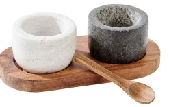 CASA Marble Pimentero/Salero Con Cuchara Y Sop. Negro, Blanco, Natural Fashion