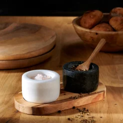 CASA Marble Pimentero/Salero Con Cuchara Y Sop. Negro, Blanco, Natural Fashion