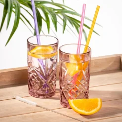CASA Slurp Pajitas Reutiliz Juego De 6 Mezcla De 3 Colores Naranja, Morado, Rosa Store