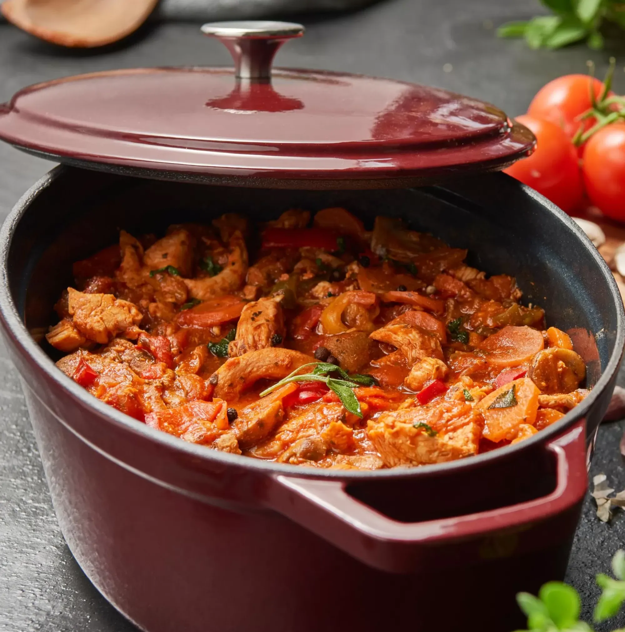 CASA Stew Olla Hierro Fundido Ovalado Rojo Oscuro Shop